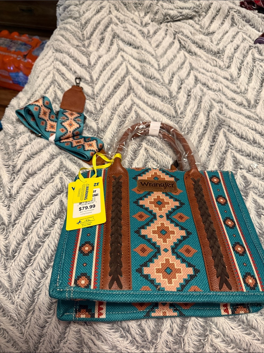 Wrangler Teal Southwestern Tote with Brown Accents